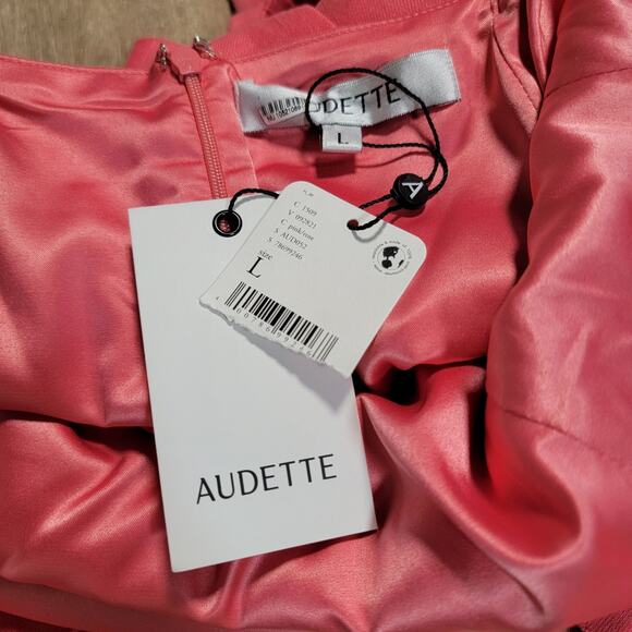 Audette Size Large Linen Tencel Eclipse Dress Ruche Coquette Ruffle Glam Party - Picture 8 of 14